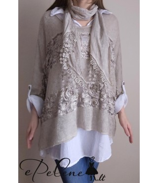 Naujas komplektas - megztinis ir marškiniai + šalikėlis